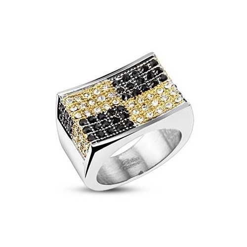 ANELLO SIGILLO DA UOMO IN ACCIAIO SOLIDO PAVIMENTATO CON PIETRE BLING URBAN RAPPER 3684