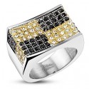 ANILLO DE SELLO DE HOMBRE DE ACERO MACIZO PAVIMENTADO CON PIEDRAS BLING URBAN RAPPER 3684