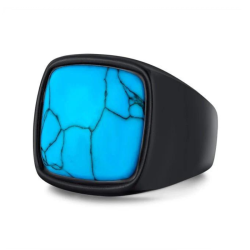 Schwarzer Edelstahl-Strickring mit Türkis, modernem und originalem Stein