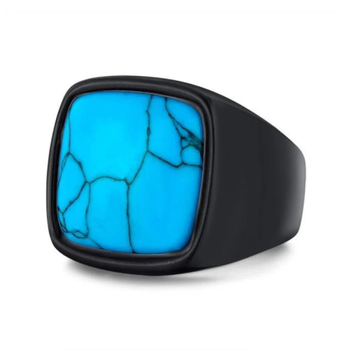 Black stainless steel knit ring set with turquoise, modern and original stone