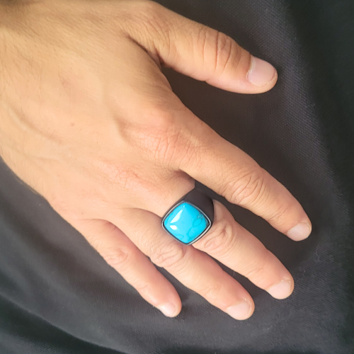 Men's Knight Turquoise Stone Stainless Steel Black Color