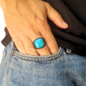 Anello da uomo in pietra turchese quadrato in acciaio inox nero
