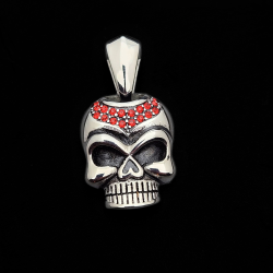 Set collar y colgante mujer cabeza de muerte de acero conjunto con rhinestones rosa biking