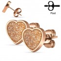 PAIRE BOUCLES D'OREILLES CHIC POUR FEMME ADO ACIER COEUR PAILLETÉ