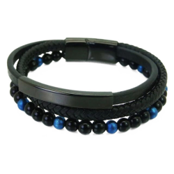 Pulsera de hombre de varias hileras de piel con perla...