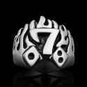 Chevalière Homme Chiffre Sept Porte Bonheur Chance Jeu Poker Biker en Acier