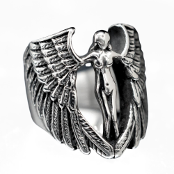 Man Ring Stainless Steel Goddess Woman Crucified Gothic Angel