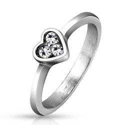 BAGUE FINE POUR FEMME ACIER COEUR TRIO DE CRISTAUX SAINT VALENTIN NEUVE