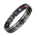 Pulsera de gourmet de hombre de acero negro línea de oro magnético 21cm