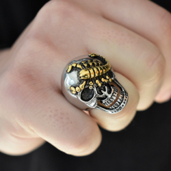 Anillo Caballero Hombre Steel Head ofath Skull Skull Gold Scorpion Gold Biker