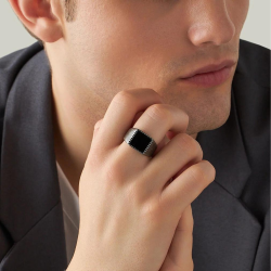 Men's Signed Ring Stainless Steel Aged and Tray Black...