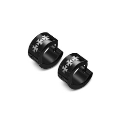 PAIRE DE BOUCLES D'OREILLES HOMME ADO ACIER NOIR MOTIF CROIX DE MALTE NEUF
