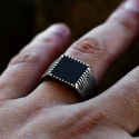 Ring Knight for Square Men Stainless Steel Vielli and Black Agate Face Tray