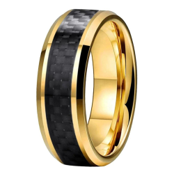 Anello d'oro in acciaio inox dorato in acciaio inox e banda centrale carbonio personalizzabile