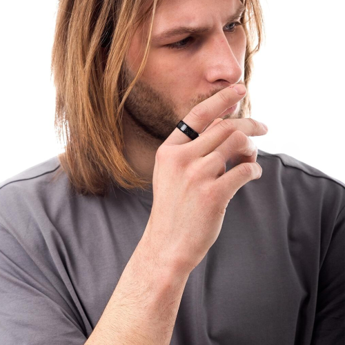 Men's black stainless steel ring and central carbon band