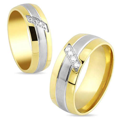 Ring, Verlobungsring, Paar, Frau, Mann, Stahl und vergoldeter Zirkon