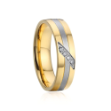 Anneau de Fiançailles Femme en Acier Doré à l'Or Fin et Zirconium Bague Mariage largeur de 6mm