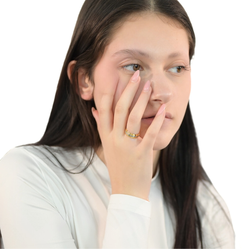 Verlobungsring für Frauen aus feinvergoldetem Stahl und Zirkonium-Ehering, 6 mm breit