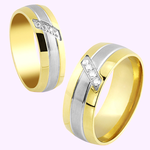 Anillo de Compromiso para Mujer y Hombre en Acero Fino Chapado en Oro y Circonio Anillo de Bodas para Parejas