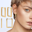 Boucles d'Oreilles pour Femme Créoles à Charnières Rectangulaires Minimalistes en Acier Inoxydable Doré à l'Or Fin