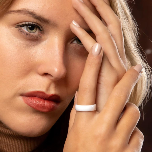 Ring Alliance Mixed Ring Woman Male in White Ceramics Bombed 6mm