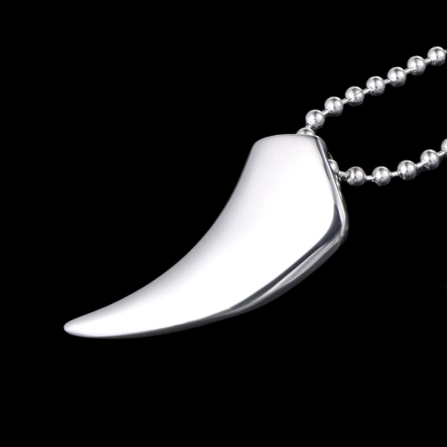 Herren-Halskette mit Wikinger-Hai-Wolfszahn-Anhänger aus Edelstahl mit Kugelkette