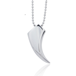 Men's sculpted steel pendant shape of wolf shark tooth and 1 chain