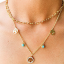 Collar de Mujeres Árbol de Vida y Piedra Turquesas de acero inoxidable Pampillas oro fino