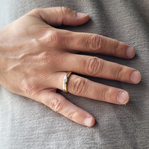 Alliance bague de Mariage Femme Homme Bicolore en Acier Inoxydable et Or Fin et Sertie Zirconium Personnalisable