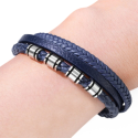 Pulsera de hombre cuero azul Tressé triple Enlaces y cierre de acero inoxidable magnético
