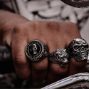 Big Death Head Ring for Men in Stainless Steel Motorbike Large Biker