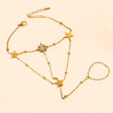 Frauen Hand Schmuck mit Handkette Armband und Ring Sterne in Edelstahl Gold Fein einstellbar