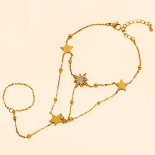 Women's Hand Jewellery Bracelet and Ring Stars in Stainless Steel Gold Gold Fine Adjustable