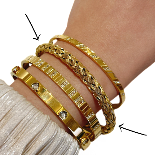 Open jonc gold twisted mesh : Semi open bracelet woman