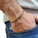 Pulsera de Figaro de los hombres de acero inoxidable dorado hilo 7mm 21cm