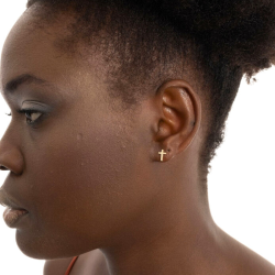 Boucles d'Oreilles Croix Or Femme - Clous d'Oreilles Avec Croix Latine en Acier Or Fin