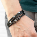 Bracciale in pelle uomo con teste di morte del motociclista e chiusura magnetica in acciaio inossidabile personalizzato