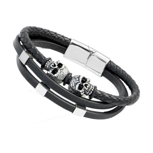 Männer Armband Leder Death Heads Biker und Clasp Magnetic Customized Edelstahl