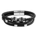 Bracciale uomo in pelle con teste di morte del motociclista e chiusura magnetica personalizzato in acciaio inossidabile