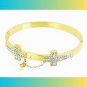 Pulsera de la Cruz de Jonc Mujeres en Acero Inoxidable Oro y Cristales