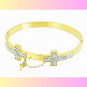 Bracciale Jonc con la croce delle donne in acciaio inossidabile oro e cristalli bianchi