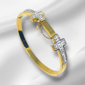 Jonc Cross Women's Bracelet in Stainless Steel Gold-Gold Gold and Chic White Crystals