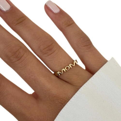 Bague Mom Or Originale Femme en Acier Inoxydable Dorée à l'Or Fin maria