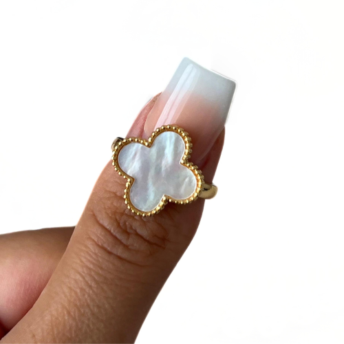 Anello clover bianco madreperla donna in acciaio inossidabile oro