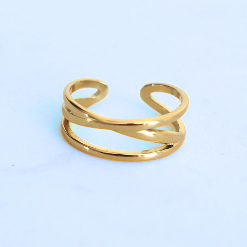 Einstellbarer Fine Ring Open Crossings Frau Edelstahl Gold einstellbar fein