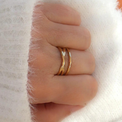 Bague Ajustable Ouverte Rangs Croisés Femme Acier Inoxydable Or Fin Réglable
