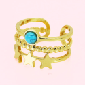 Bague réglable Multi Rangs Bohème Étoile Femme Acier Inoxydable Or Fin et Pierre Turquoise
