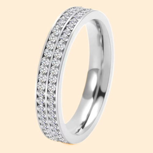 Women's Eternity Wedding Ring 4mm - Customizable Double Row Zirconia-Set Steel Wedding Ring