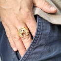 Anello con sigillo da uomo, acciaio dorato, ferro di cavallo dorato, appassionato di equitazione