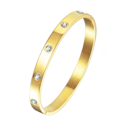 Armreif für Damen aus goldfarbenem Stahl, besetzt mit...